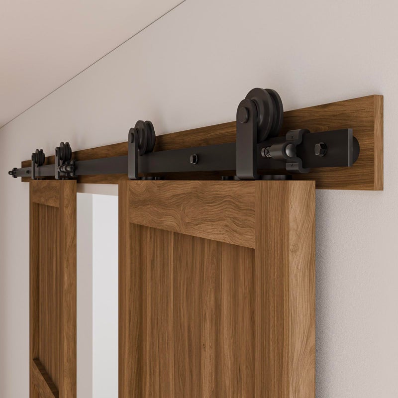 CCJH 4FT Sliding Barn Door Hardware Kit, Heavy Duty, Smoothly and Silently, Easy to Install, Fit 12" Width Double Door Panel, T-Shaped Style Black - Image 1